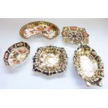 Five Royal Crown Derby trinket trays: Square fluted, 986, 1128-1929; Square fluted, 986, 2451-
