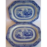 A rare pair of 19th century octagonal Spode ceramic meat platters; transfer-decorated in the