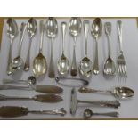 A selection of various Georgian teaspoons and other associated silverware (some later) to include