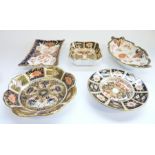 Five Royal Crown Derby trinket trays: Small Salver, 6264-1914; Rectangular, 1800 – 3.5in, 2451-