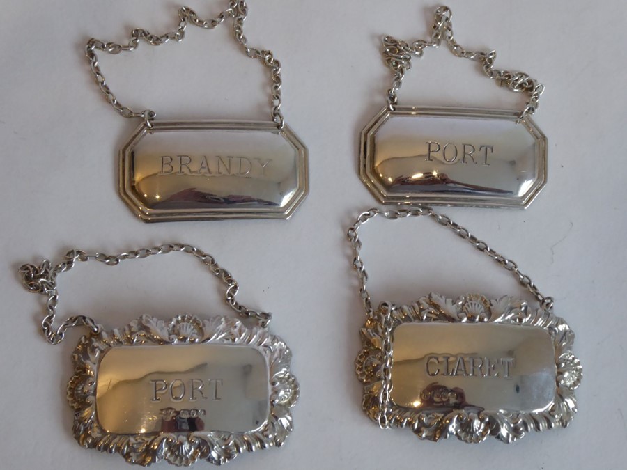 Two pairs of modern hallmarked silver spirit tickets: 'Port and Claret' and 'Brandy and Port' - Image 2 of 2