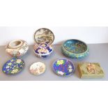 An assortment of Oriental items to include a Chinese cloisonné bowl decorated with various