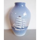 A fine Royal Copenhagen vase decorated with a sailing ship