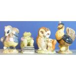 Four Beswick Beatrix Potter figures: Sally Henny Penny, Old Mr Brown (1963), Mr Jackson and Tommy