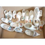 A collection of 17 crested ware shoes and clogsCondition - it is noted that there is some gilt
