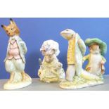 Four Beswick Beatrix Potter figures: Foxy Whiskered Gentleman, Sir Isaac Newton, Benjamin Bunny