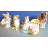 Four Beswick Beatrix Potter figures: Appley Dapply, Mrs Tittlemouse, Timmy Willie from Johhny Town-