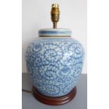 A Chinese ginger jar and cover (now as a lamp) decorated in under-glaze blue with a key-fret