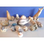 A good selection of fourteen hand-decorated Royal Copenhagen porcelain animal models to include