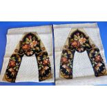 A pair of hand-made tapestry embroideries depicting flowers etc. together with paperwork (probably