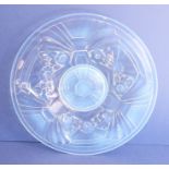 An opalescent dish with stylised floral design in the style of Lalique: impressed marks to base (