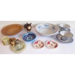 A selection of ornamental and decorative ceramics to include a brown studio-ware bowl, studio-ware-