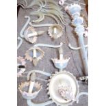 A large and unusual French frosted and opalescent glass chandelier, five lights and with matching