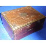 A 19th century brass-bound rosewood jewellery case for restoration (lacking interior)
