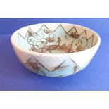 Laurel Keeley (b. 1952), a stoneware bowl incised sgraffito style with fish, incised signature to