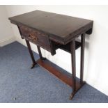 A stained-wood Art Deco period side table with single drawer, square uprights and single