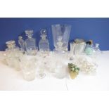 A selection of glassware (various) to include decanters, vases, drinking glasses and other similar