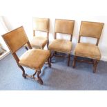 Four late 17th century style (reproduction) suede-upholstered and walnut-framed salon chairs;