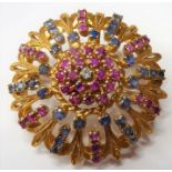 An 18-carat gold, diamond, sapphire and ruby brooch (The cost of UK postage via Royal Mail Special