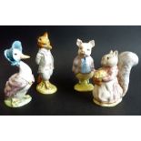 Four Beatrix Potter figures: Pigling Bland (1956), Jemima Puddle-Duck (small half match-head sized
