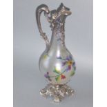 A 19th century style (reproduction) baluster-shaped glass decanter etched with coloured flowers in