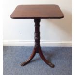 A George III period rectangular-topped occasional table; reeded edge top above turned annulated stem