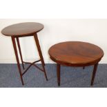 A Edwardian circular mahogany occasional table, cross-banded top above four slightly splaying square