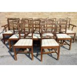 A harlequin set of 11 (9+2) late 18th century (reproduction) mahogany ladder-backed chairs with