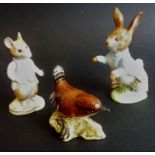 Two Beatrix Potter figures: Peter Rabbit (1948, good condition) and Johnny Town-Mouse (base badly