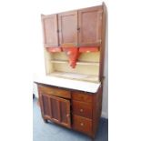 An original 1950s oak 'Easiwork' kitchen cabinet with a variety of storage drawers, egg drawer,