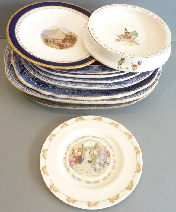 A 19th century Crown Ducal nursery plate, 'Old Mother Goose'; a cabinet plate painted with a view of