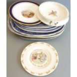 A 19th century Crown Ducal nursery plate, 'Old Mother Goose'; a cabinet plate painted with a view of