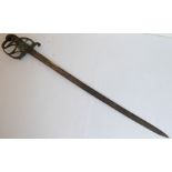 An early 19th century short sword, gilt-metal handle (very worn) and with pierced folding hilt
