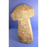 A novelty miniature carved stone staddle stone (39cm high (inc. the top) the top 21.5cm diameter)