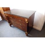 The matching French Empire period black-marble-topped chest, single full-width compartmentalised