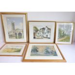 Five framed and glazed original watercolours mostly depicting pastoral scenes