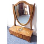 A late 18th century style bow-fronted mahogany and painted toilet mirror; the Hepplewhite-style