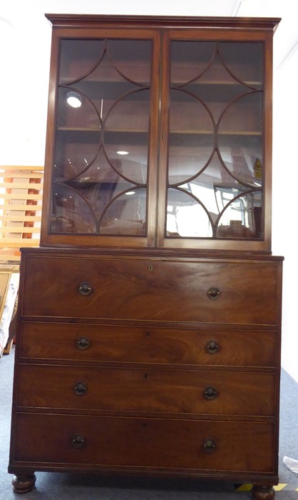 A good early 19th century George III period mahogany secretaire bookcase; outset cornice above two - Image 2 of 5