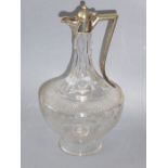 A late 19th century cut-glass and silver-plated mounted (very worn) claret jug, the main body