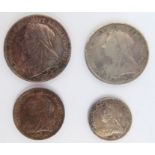 An 1894 Maundy 4-coin set for Queen Victoria; 1d - 4d in extremely fine condition with some