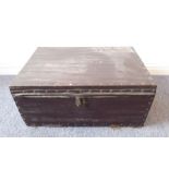 A late 19th / early 20th century seamea's-style pine chest; riveted and with two iron side-handles