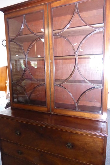 A good early 19th century George III period mahogany secretaire bookcase; outset cornice above two - Image 3 of 5