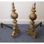 A large pair of brass andirons (each approx. 52cm high)