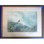 A original watercolour fox-hunting scene, signed H R Wilkinson lower left, gilt-framed and glazed (