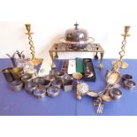 An assortment of metalware, silver and silver plate etc. to include a pair of barley-twist-style