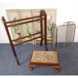 A mixed lot of four comprising an early 20th century walnut stool on cabriole legs, an Edwardian