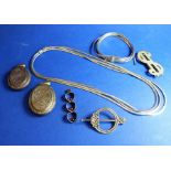 Silver jewellery comprising a bracelet, necklace, two lockets, two brooches and a sterling silver