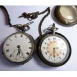 A silver-cased gentleman's pocket watch; white-enamel dial with Roman numerals and with subsidiary