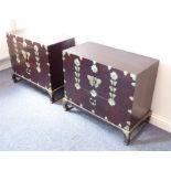A pair of late 19th/early 20th century stained softwood Korean marriage chests on stands; each