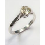 An 18-carat white-gold (marked 750) solitaire diamond dress ring of approx. 0.65 carats, Ring size
